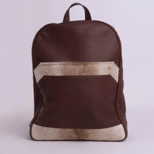 Mochila de cuero genuino - Marrón con aplique de pelo vacuno